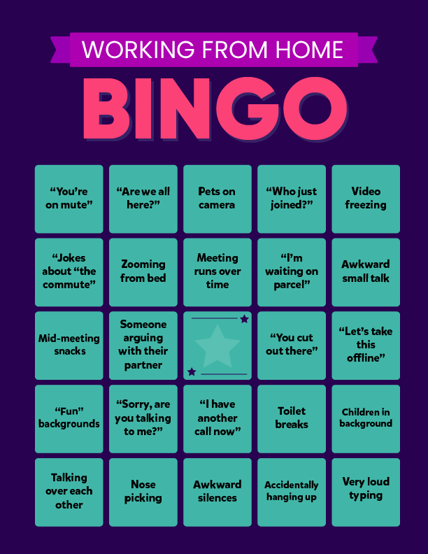 Example of WFH Bingo card